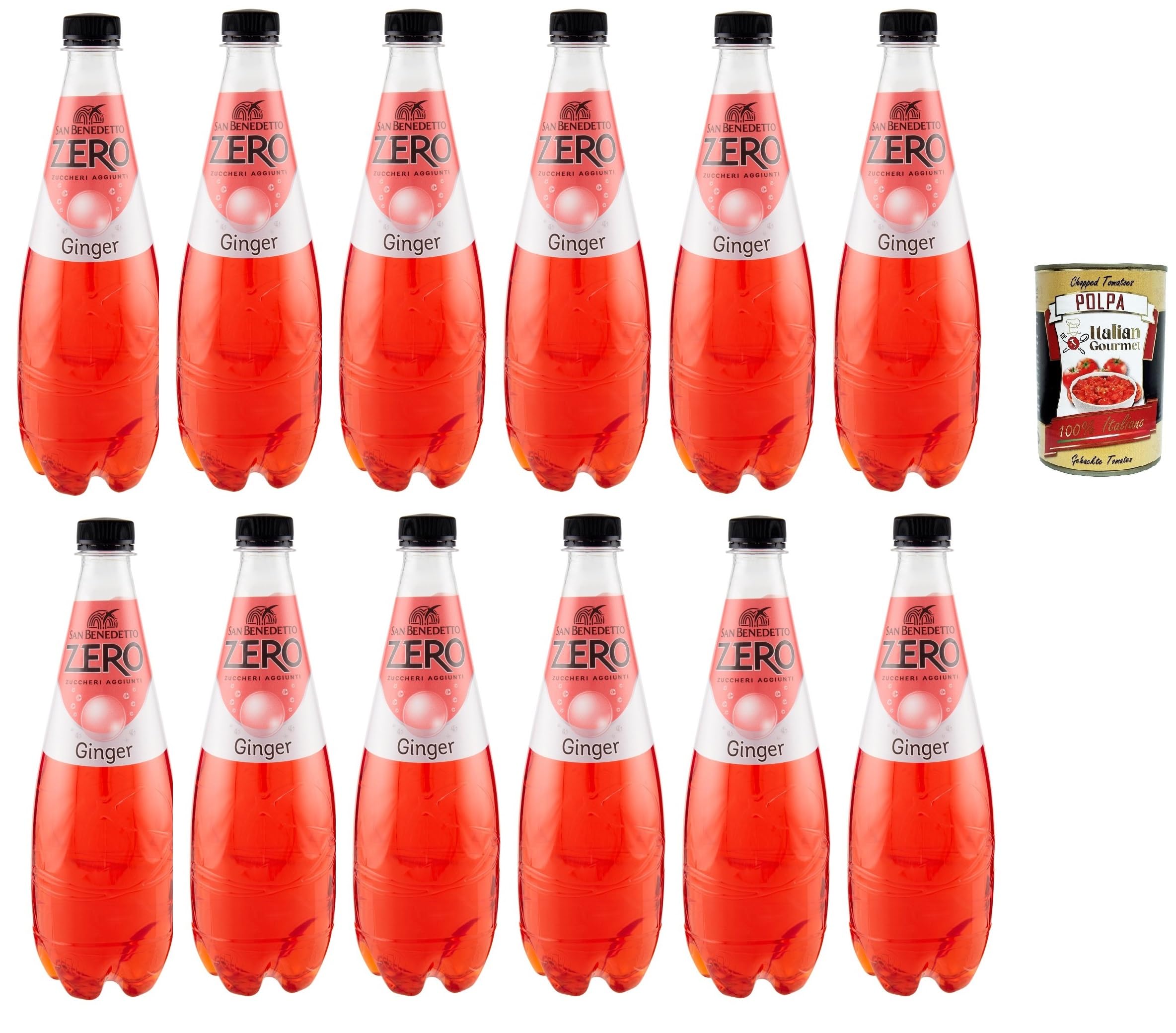 San Benedetto Ginger Zero PET Aperitivo ohne Zucker 12x 0,75l Softdrink, Erfrischend Aperitiv-Aperif Sugarfree + Italian Gourmet Polpa 400g