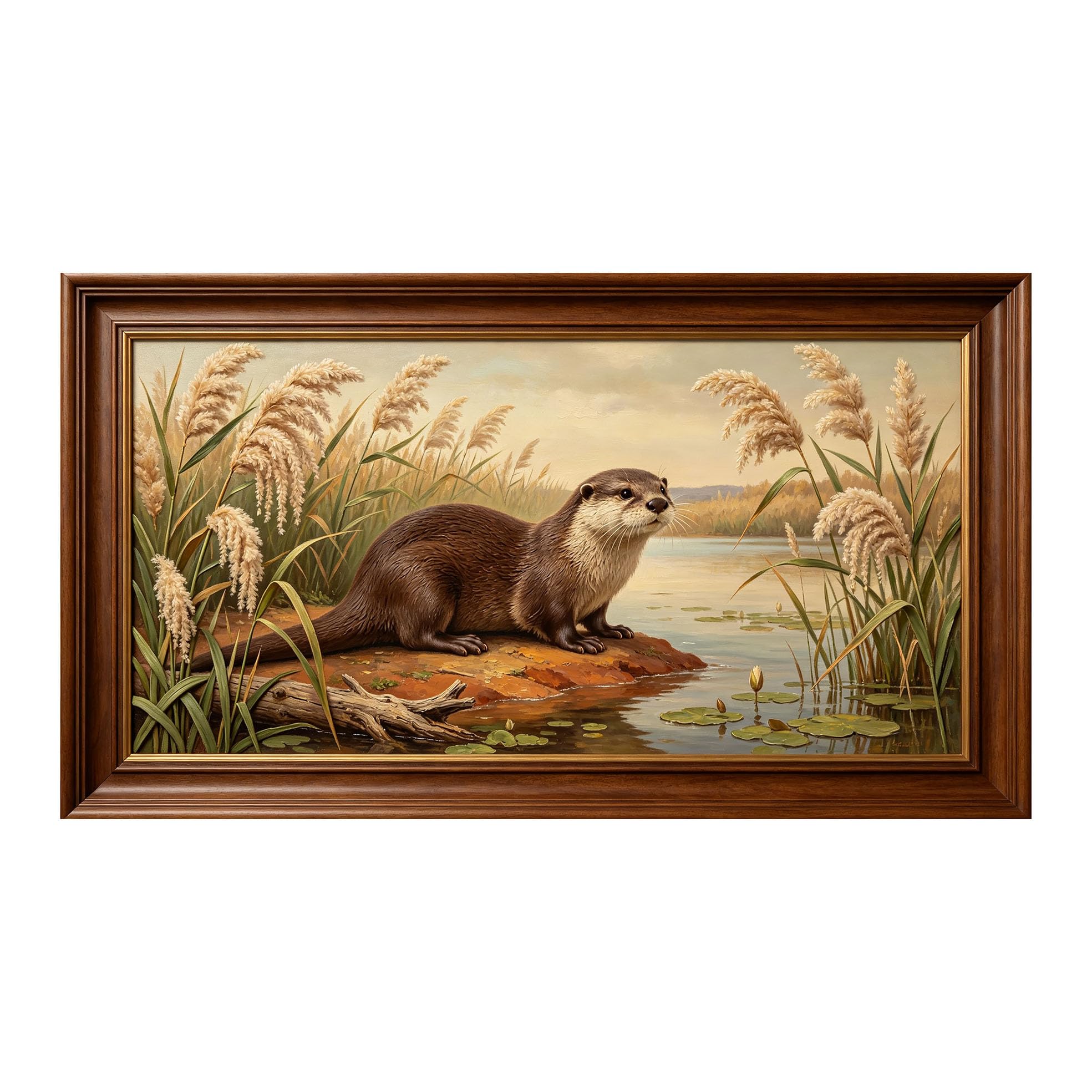 Yzpallescene 3D 3D Framed Wall Art 50cm×90cm River Otter Lakeside Landscape Oil Painting Large Size SelfAdhesive Removable Wall Decor Prints Artwork for Living Room Bedroom Office