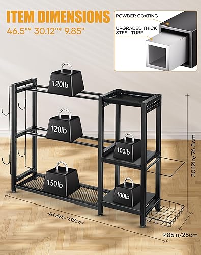 Miniatura 5 de Soporte para mancuernas de 3 niveles, soporte de pesas ajustable para gimnasio en casa, soporte de peso resistente para mancuernas, pesas rusas,