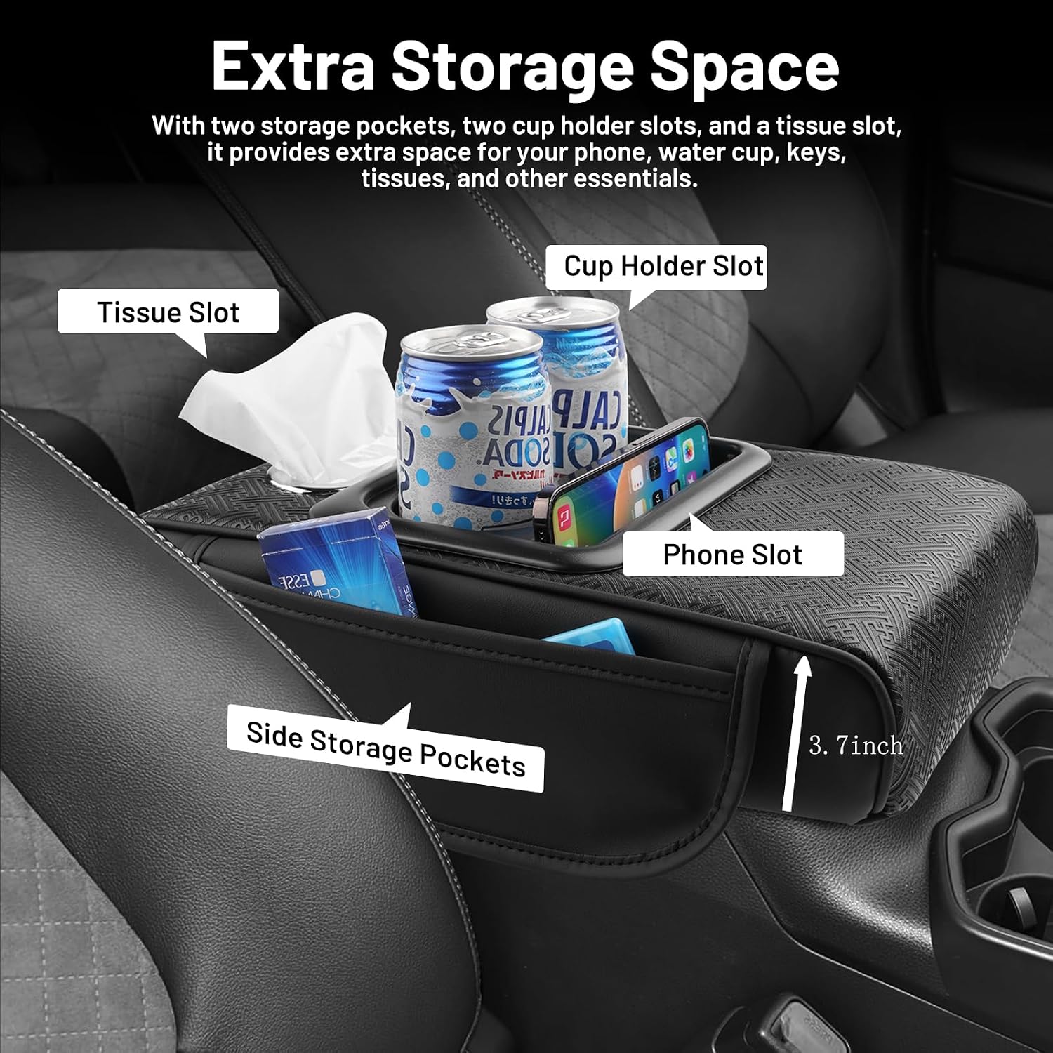 Autorder Center Console Cover for Toyota RAV4 2019-2025 Accessories Armrest Cushion with Multi-Purpose Storage Slot Leather Middle Console Cover RAV4 Armrest Cover Anti-Scratch