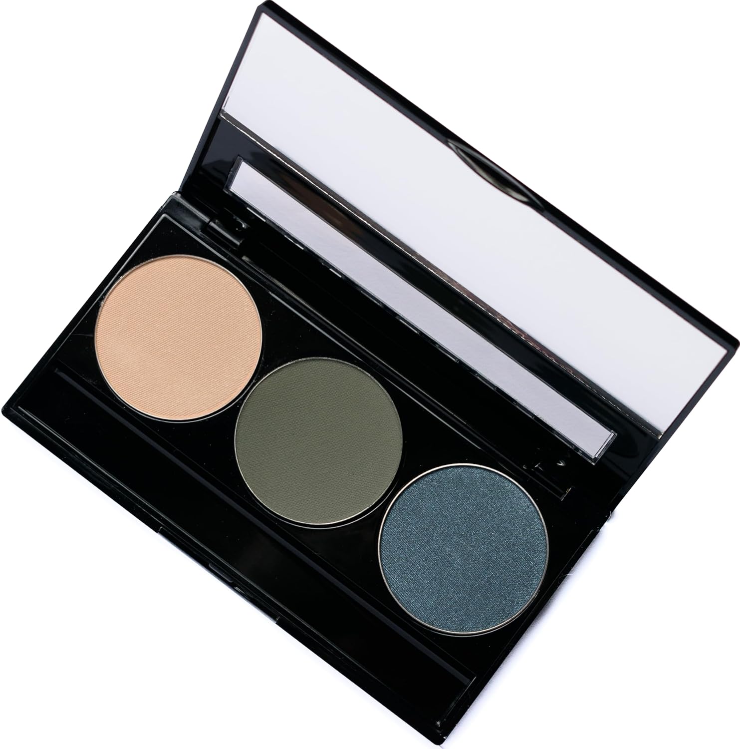 Off White, Matte Medium Green, and Glitter Navy Blue Green Vegan Eyeshadow Trio Palette; Talc, Paraben & Cruelty Free - Image 2