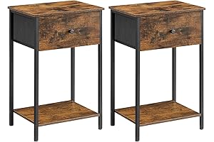 VASAGLE Nightstands, Set of 2, with Fabric Drawer, 24-Inch Tall, Rustic Brown and Black