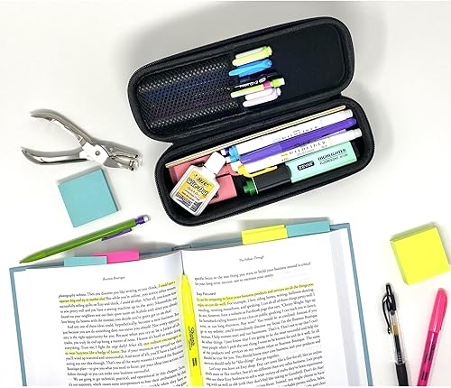 Miniatura 5 de Arber Estuche para lápices de gran capacidad  Caja organizadora simple con cremallera  Bolsa de arte delgada de lados duros para marcadores de