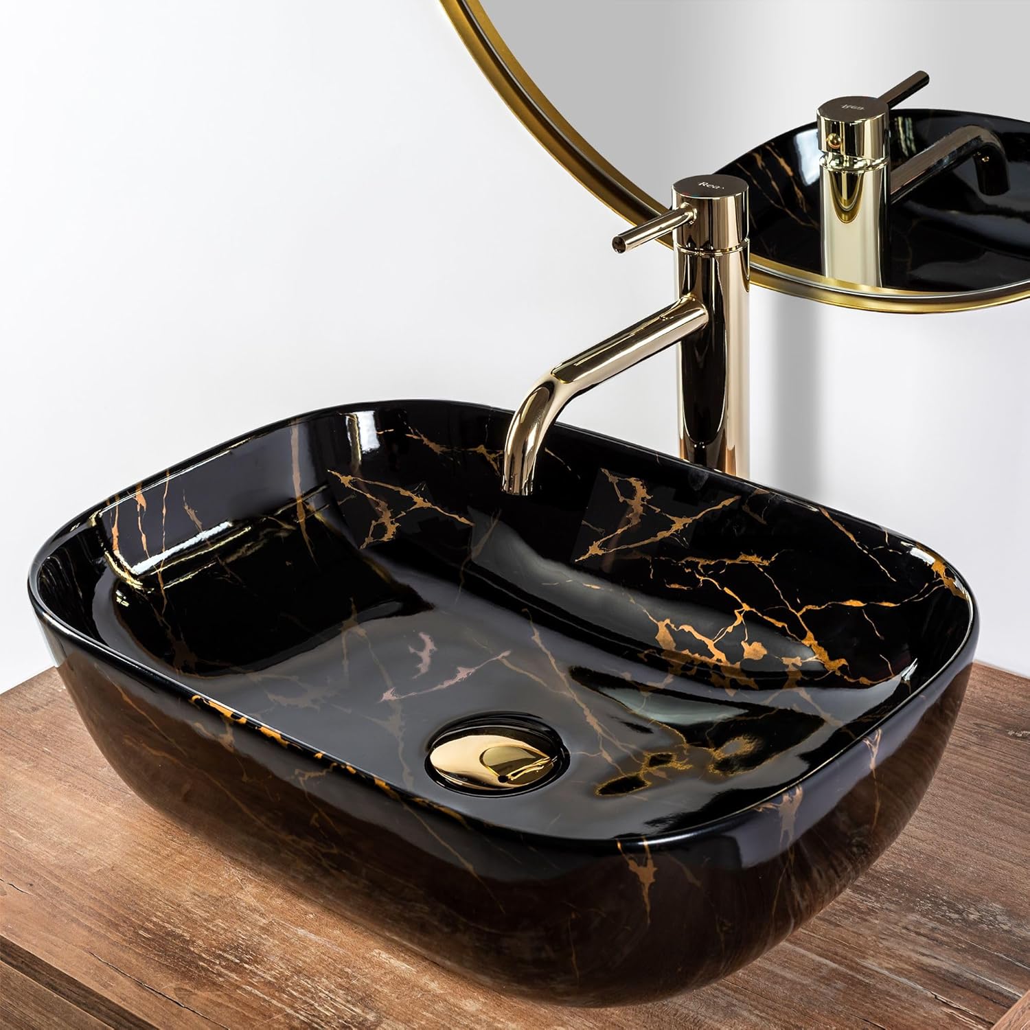 Rea Washbasin Countertop Washbasin Ceramic Hand Wash Basin Attachment Washbasin Rectangular Black Marble Bathroom Sinks Black Sink 33 x 46 cm