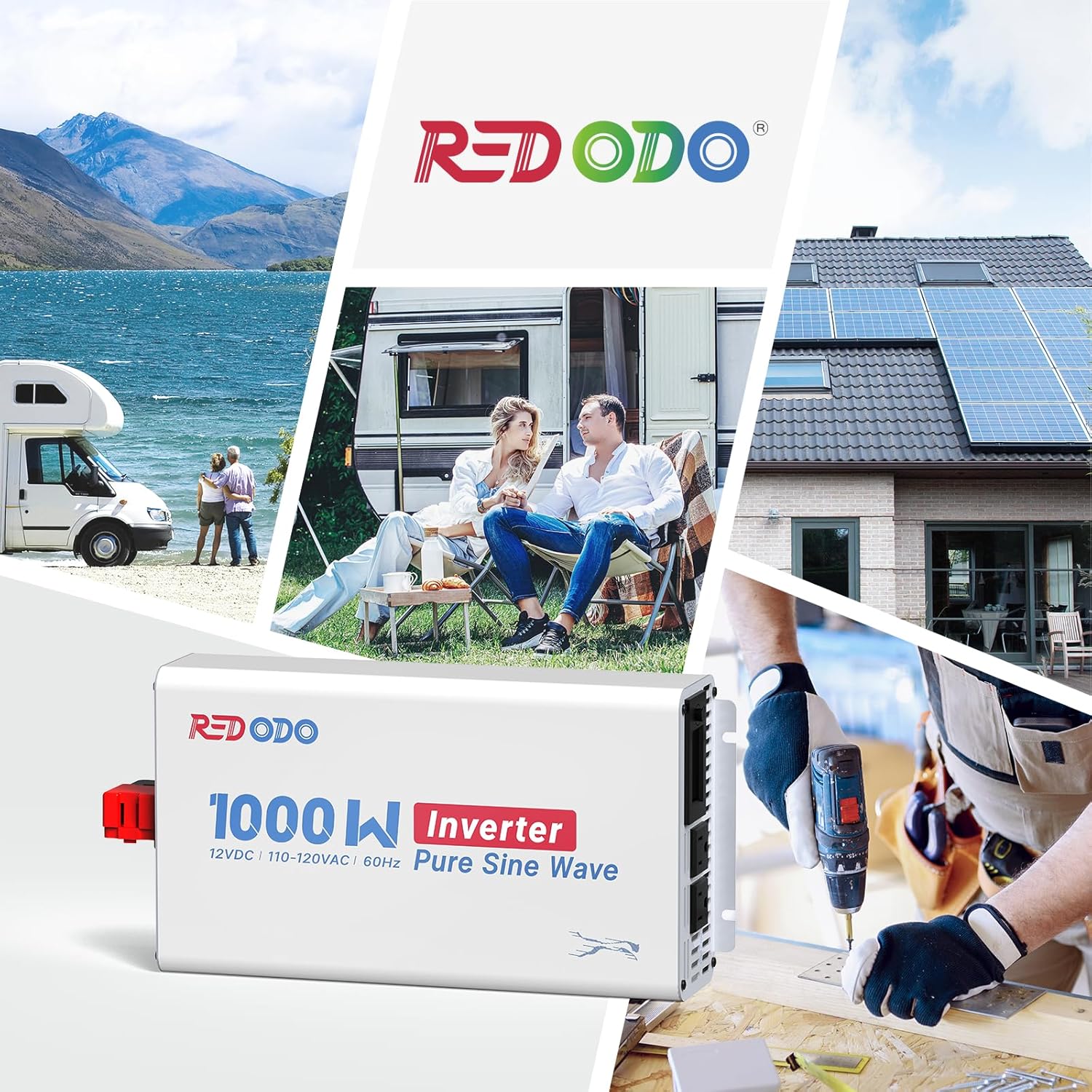 Redodo Pure Sine Wave Inverter 1000W Convert DC 12V to AC 110V, Monitoring Screen Showing Real-Time Status, for Off-Grid Solar Power System, RV, Home Backup Power