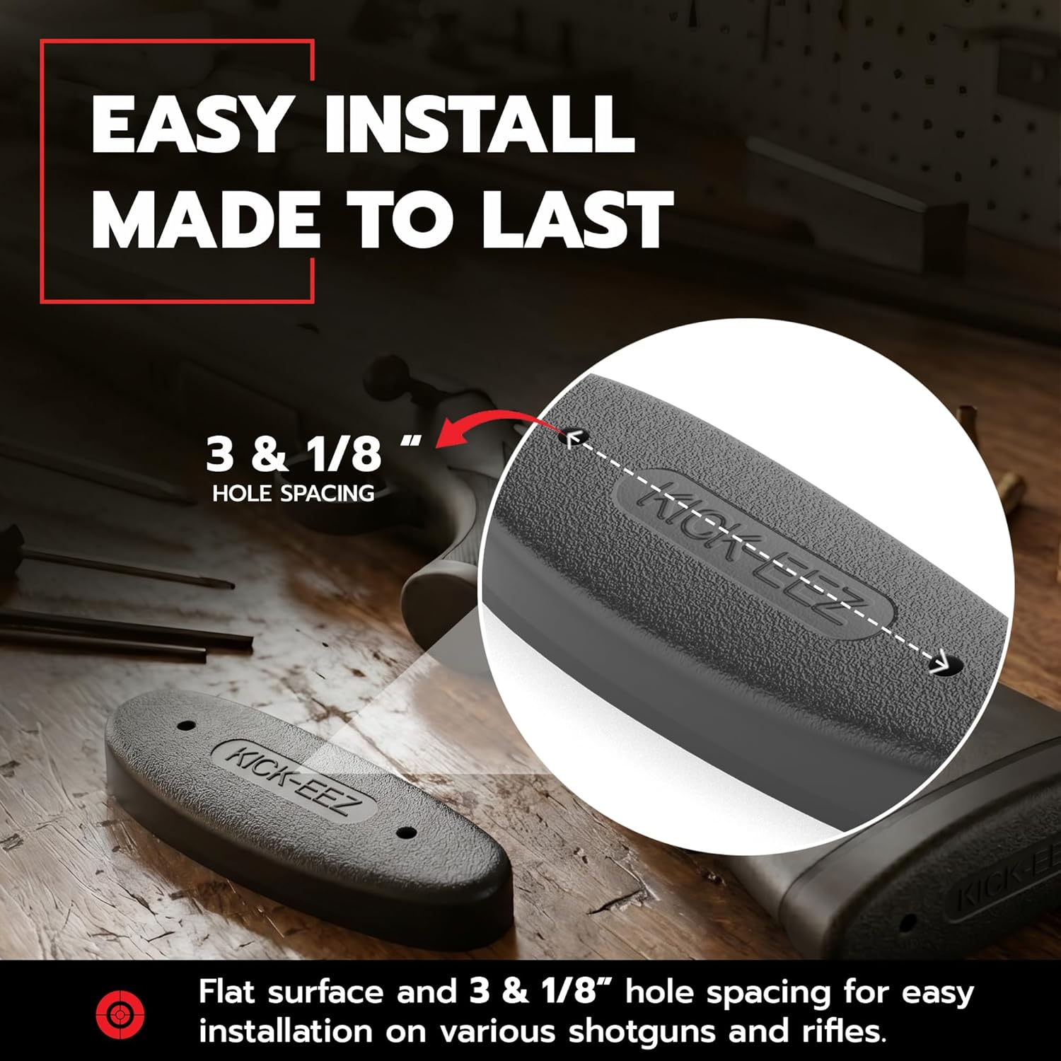 KICK-EEZ® All Purpose Grind-to-Fit Recoil Pad - Screw-On Sorbothane® Buttstock Pad for Shotguns & Rifles - Made in USA