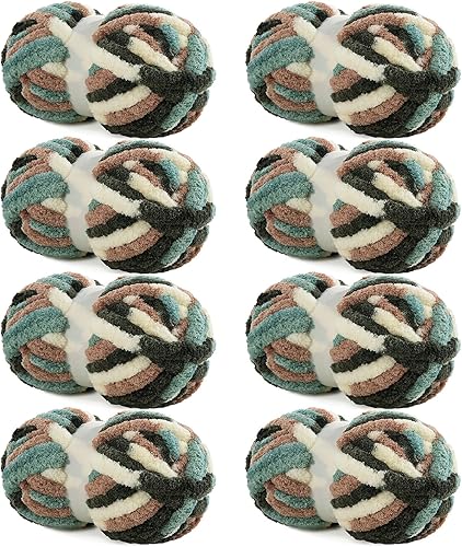 Vista 18 de HOMBYS Paquete de 8 hilos gruesos gigantes para tejer a ganchillo, hilo súper voluminoso, grande, suave y esponjoso, hilo de felpilla suave y difuso