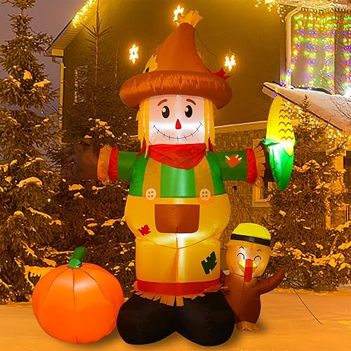 Reclite Decoración inflable de espantapájaros de Acción de Gracias de 6 pies, decoración de patio al aire libre, luces LED integradas, decoración