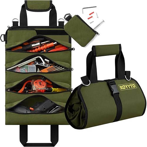 Premium Tool Roll up Bag - Heavy Duty Small Tool Bag Organizer and Storage with W/Detachable Pouches,Waterproof Oxford Cloth,Suitable for Motorcycle,Truck,Electrician,Mechanics etc,