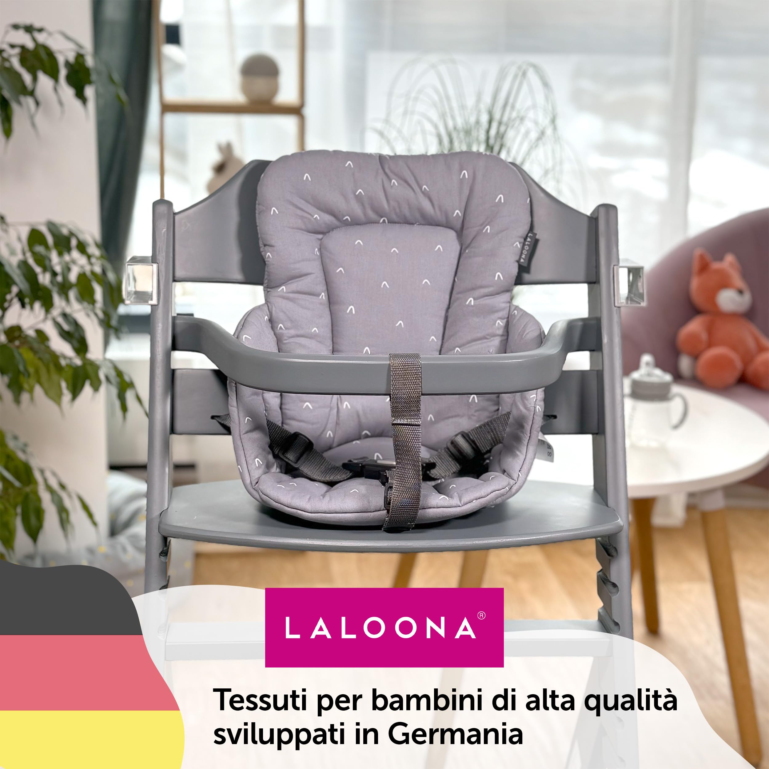 LaLoona Cuscino Riduttore Seggiolone Per Safety 1st/Bebeconfort Timba - Riduttore Seggiolone Pappa Bimbo Morbido, OEKO-TEX Standard 100, Lavabile in Lavatrice - Grigio
