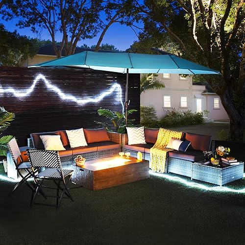 Miniatura 2 de Tangkula Patiojoy - Juego de 10 muebles de mimbre para patio al aire libre con mesa para fogata de 48 pulgadas, juego de sofá seccional con fogata