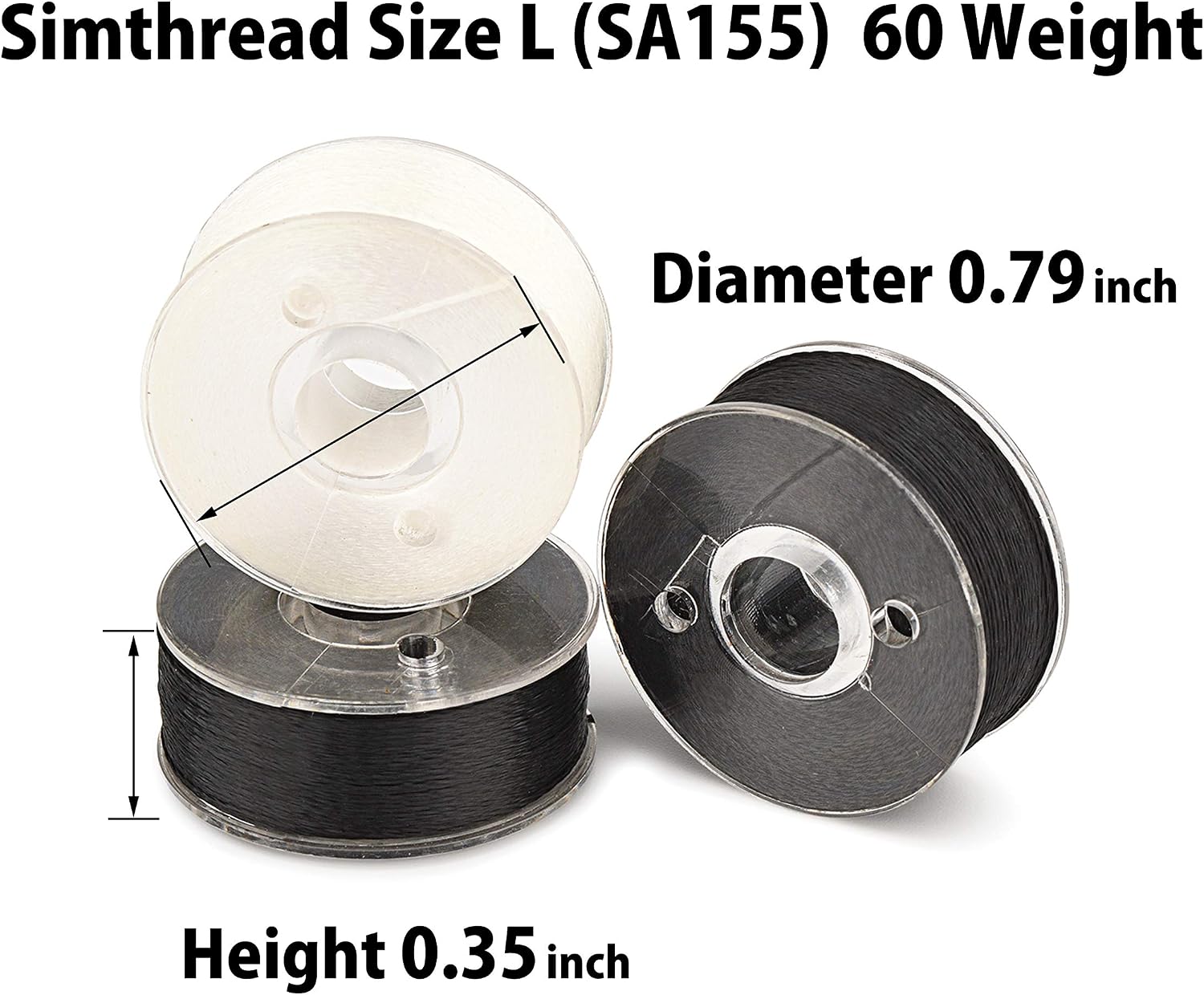 Simthread 25pcs 15White + 10Black Prewound Bobbin Thread Size L (SA155) 60WT for Brother Husqvarna Pfaff Embroidery Thread Sewing Thread Machine with Clear Storage Plastic Case DIY