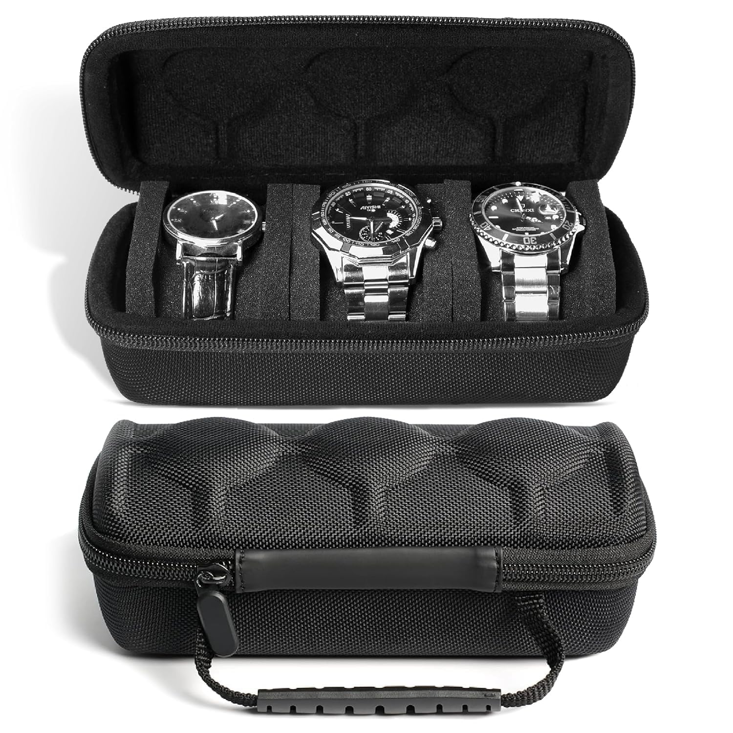 Travel Watch Case Organizer Watch Box with Zipper Heavy Duty Nylon Exterior, Travel Friendly Case Fits All Wristwatches & Smart Watches Up to 60MM Compatible for Apple Watches (3 Slot Zipper) Travel Watch Case Organizer Watch Box with Zipper Heavy Duty Nylon Exterior, Travel Friendly Case Fits All Wristwatches & Smart Watches Up to 60MM Compatible for Apple Watches (3 Slot Zipper)