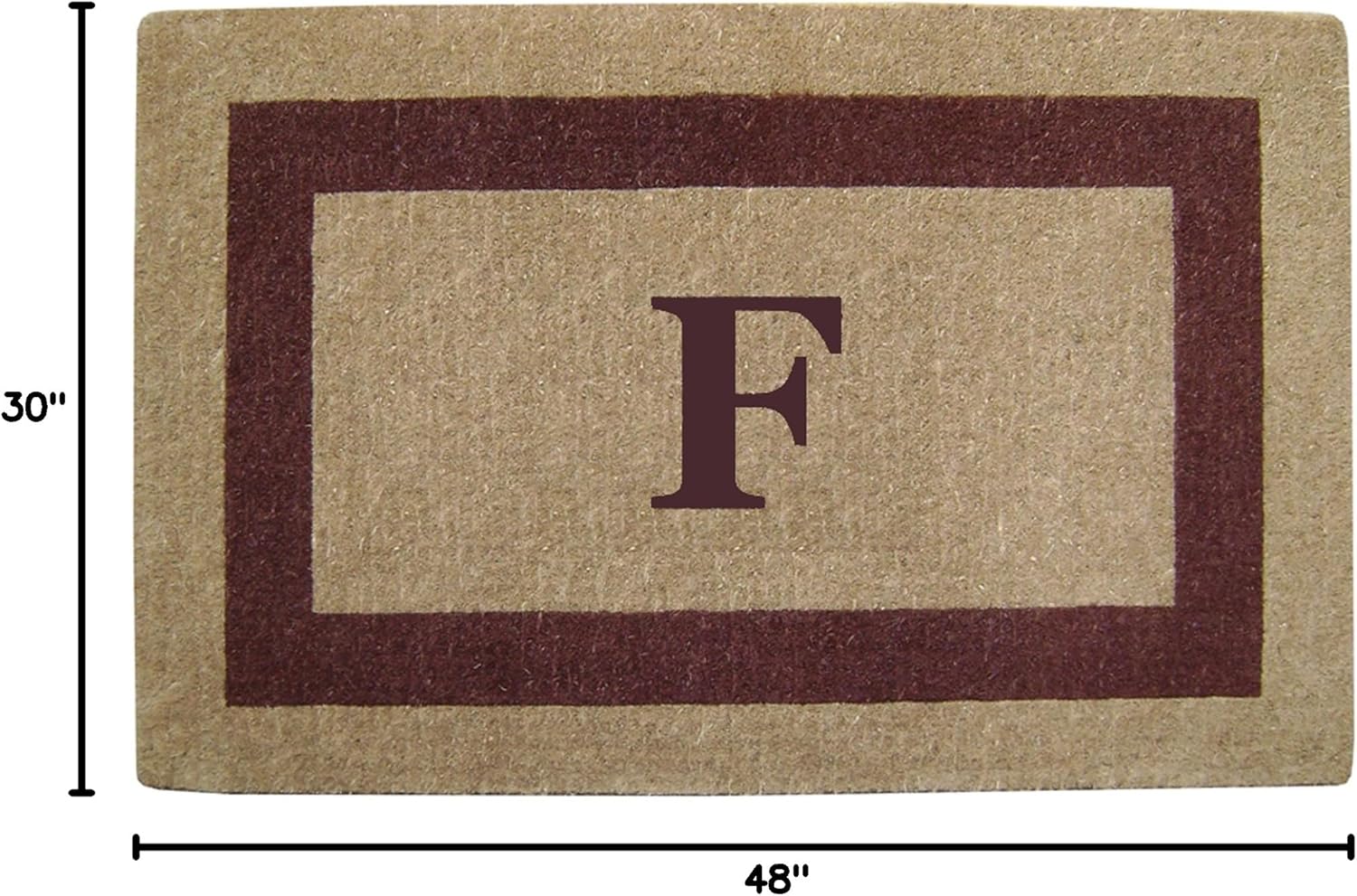 Nedia Home Heavy Duty Coir Door Mat - Personalized Monogram F, Single Picture Frame Design, Natural Coco Fiber Welcome Mat, Durable Handcrafted Outdoor Rug, Eco-Friendly, Brown 30" x 48", O2083F