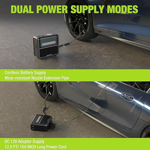 Miniatura 7 de WORKPRO Inflador de neumáticos, compresor de aire portátil, bomba de aire portátil de 12 V para neumáticos de automóvil con batería de 7500 mAh,