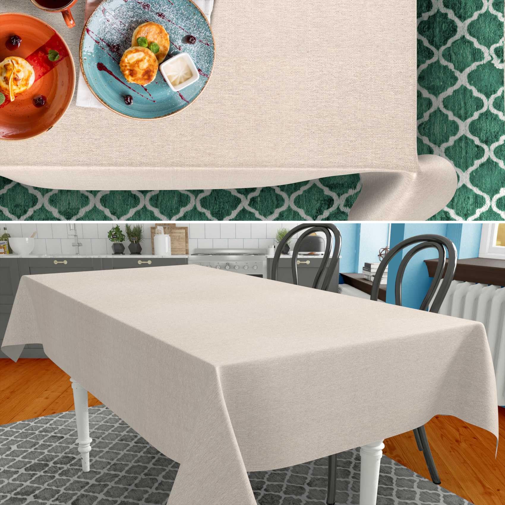 Stoff Tischdecke Textil Tischwäsche Tischtuch Baumwolle Polyester abwaschbar Uni Ornament Damast Jacquard Gewebe waschbar Beige Grau 500x140cm (5m) Schnittkante