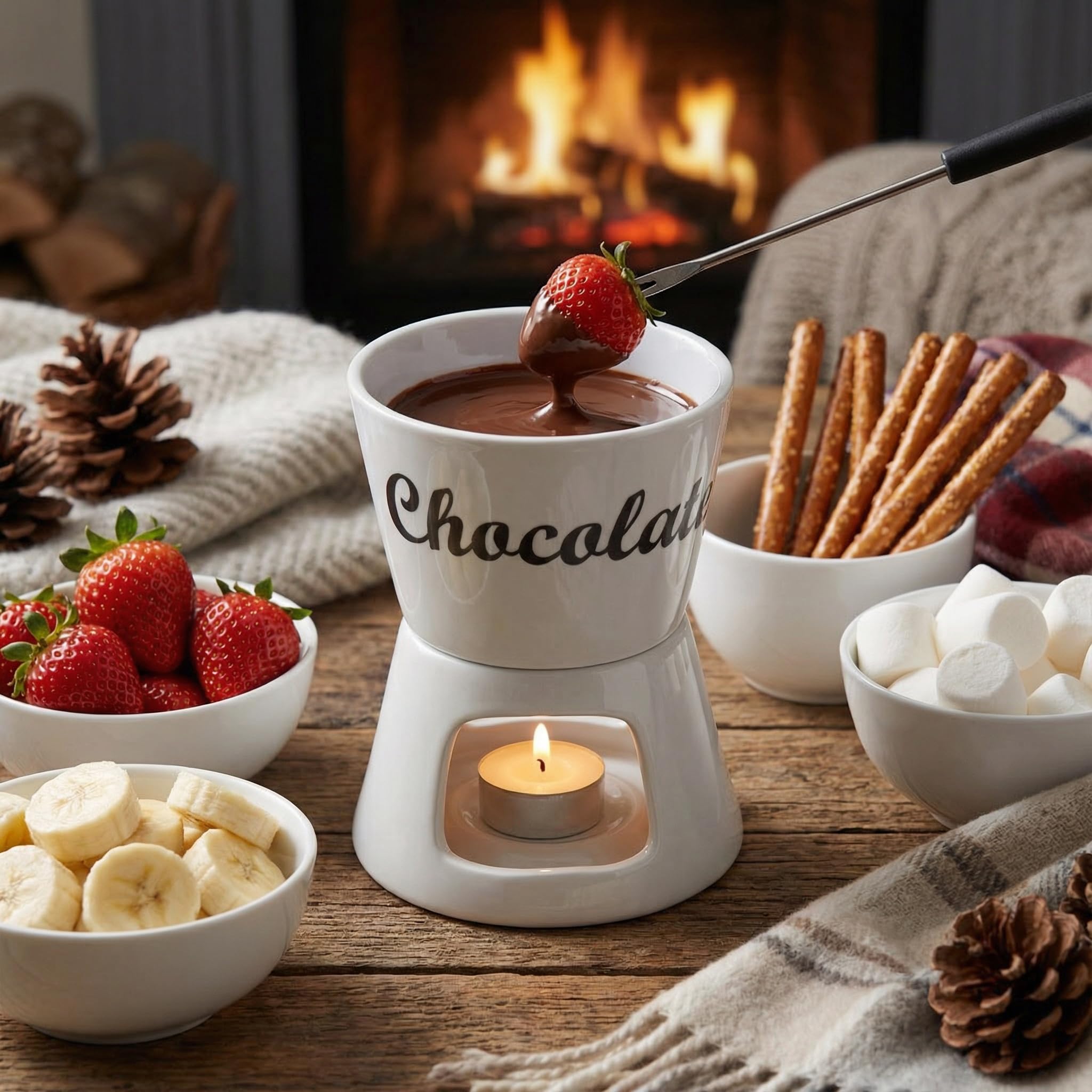 MIJOMA Set per fonduta di cioccolato, con 2 forchette per fonduta di cioccolato, Ø ca. 12 x 15 cm, colore: Bianco