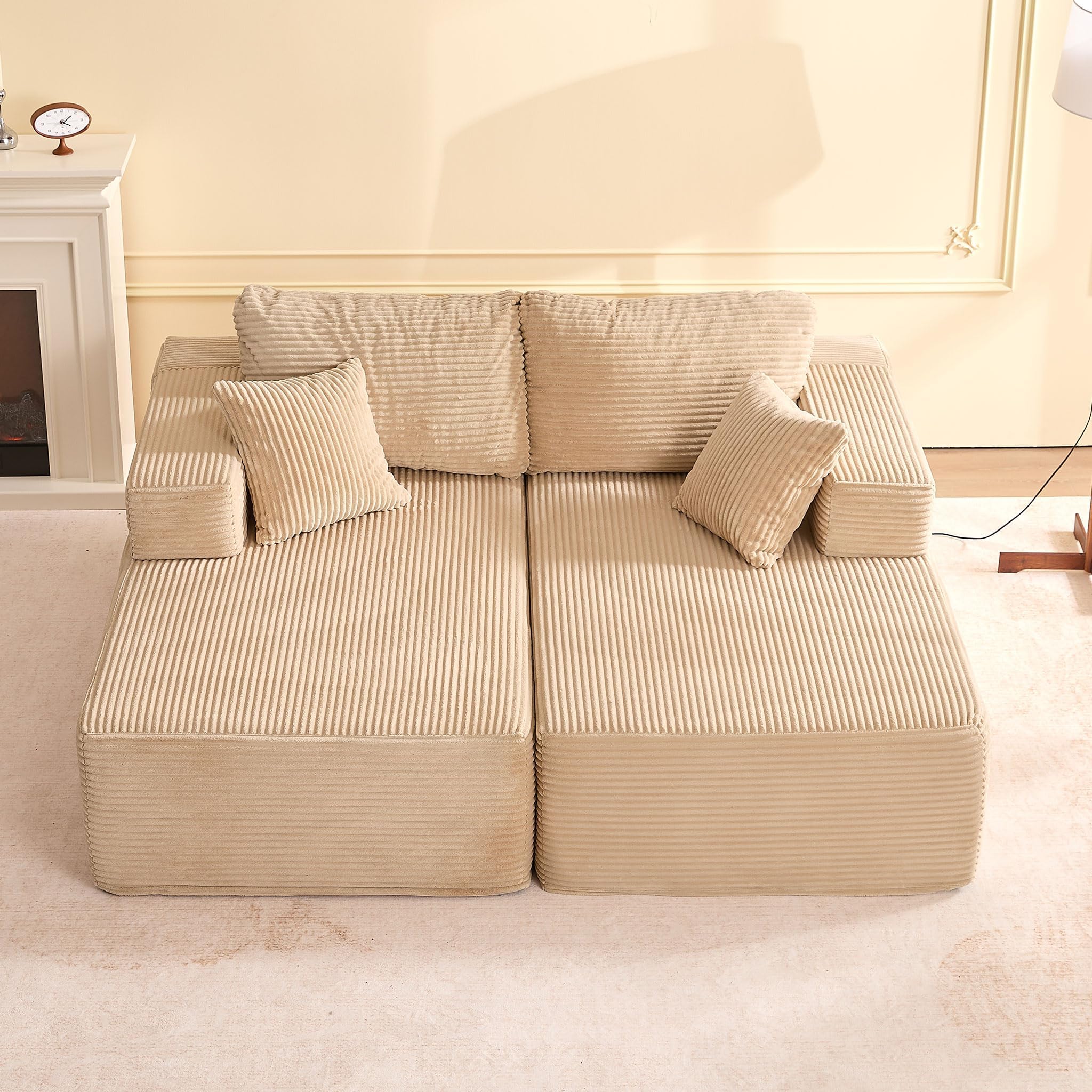 194cm Modular Sectional Sofa, Oversized Boneless Couch with Deep Seat, Set of Chaise Lounge, Sofa Bed for Living Room Bedroom – No Assembly Required, Camel