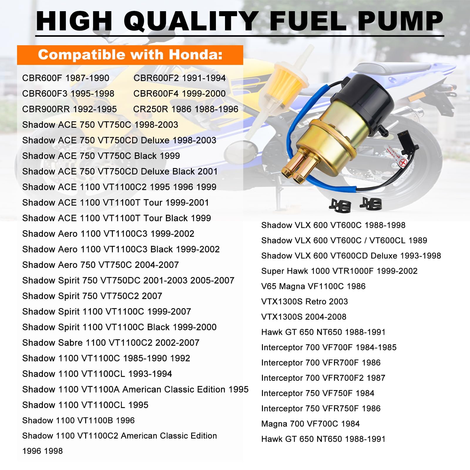 Electric Fuel Pump 12 V For Honda VT750C VT750CD VT750DC Shadow ACE 750 1998-2003 CBR600F VT1100C3 CR250R 16710-MBA-612 16710-MBA-611 In | Whizz Electric Fuel Pumps - Foto 8