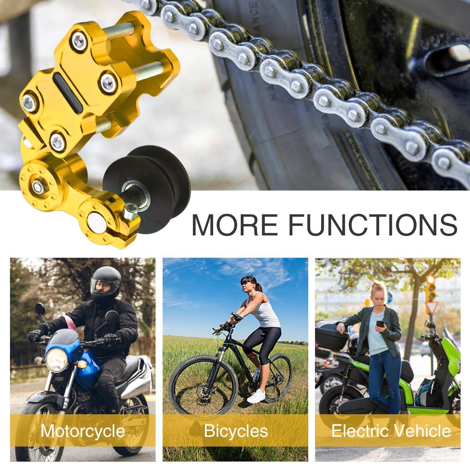 Ajustador de cadena de motocicleta,Herramienta de ajuste de cadena Motocicleta, Ajuste de cadena modificado con guía de tensión automática, Herramienta de engranajes de modificación de cadena