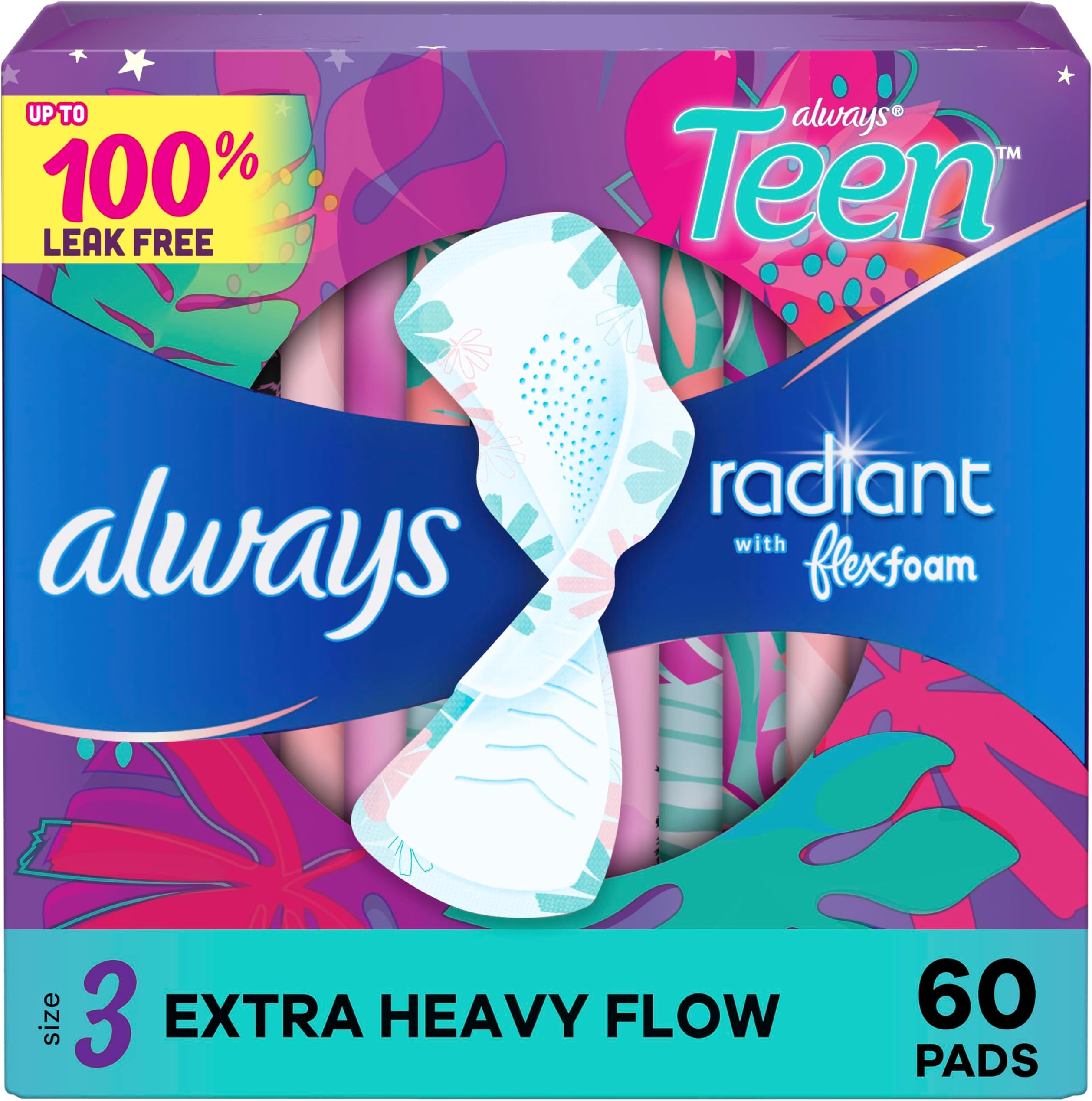 Amazon.com: Always Radiant Feminine Pads For Women, Size 2 Heavy Flow ...