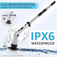 Vista 8 de Limpiador eléctrico giratorio – Limpiador eléctrico inalámbrico con 8 cabezales de cepillo, mango largo ajustable, 3 velocidades para limpieza