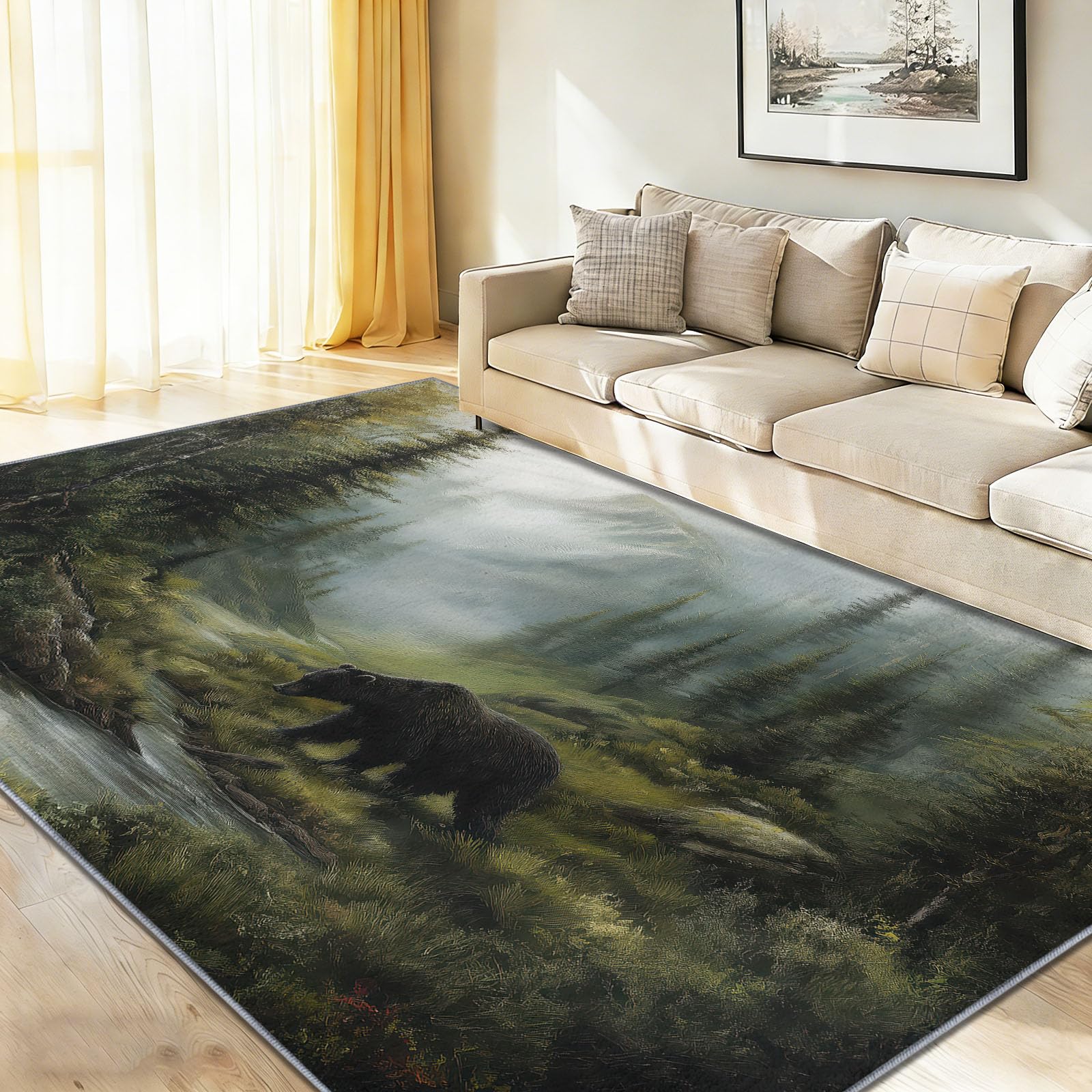 Dywan z mistycznym łosiem i górami, dywan podłogowy dla chłopca i dziewczynki, można prać w pralce, dywan do salonu, sypialni, pokoju zabaw, 160 x 230 cm, kolorowy