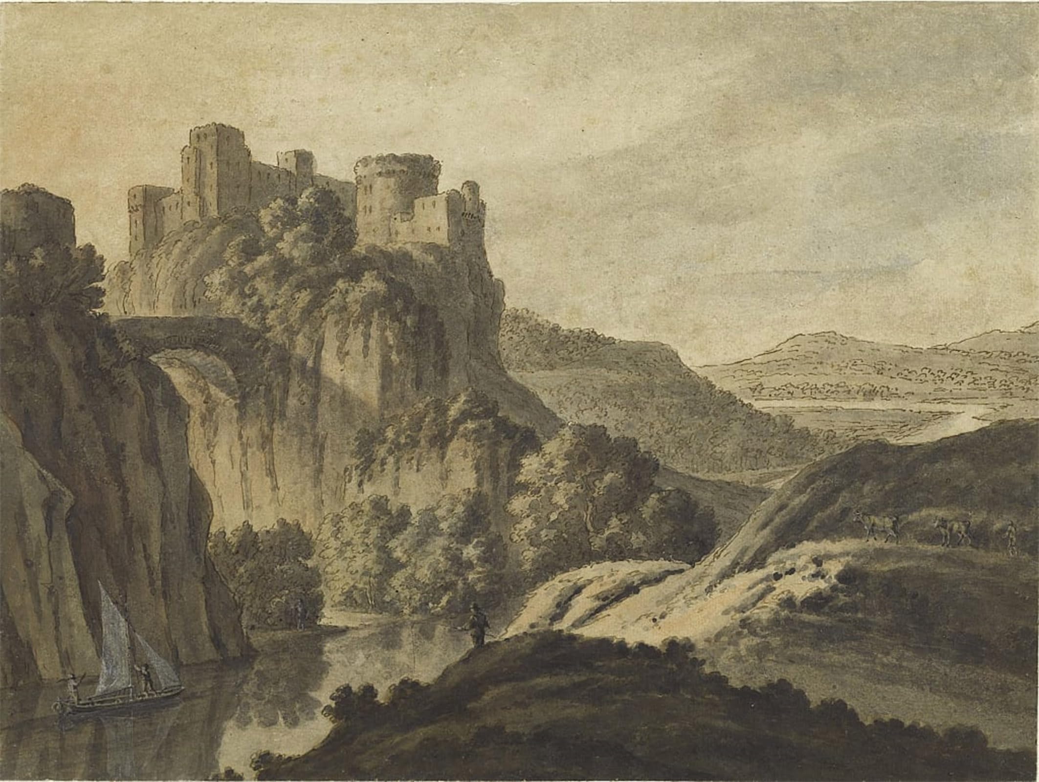 POSTERIIk Famous Modern Artwork Art Mural a River Landscape with a Castle on an Escarpment by Robert Adam Oil Paintings Pictures for Home Decor 60x90cm