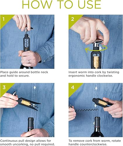 Miniatura 4 de True Twister Accesorio de barra de llave de giro fácil de sacacorchos para abridor de botellas de vino 6 pulgadas negro