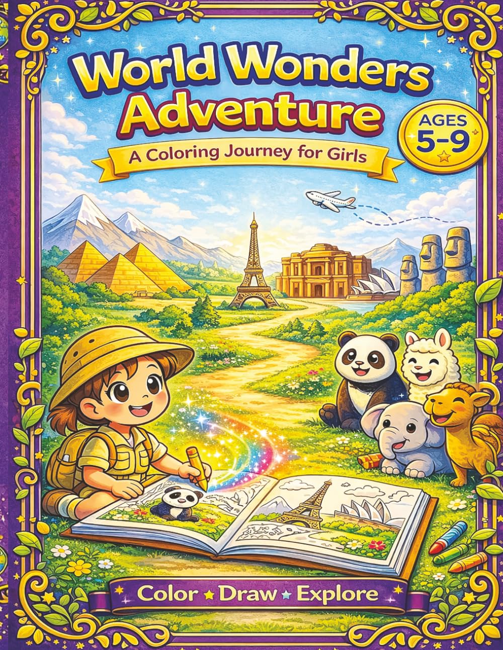 World Wonders Adventures Coloring Book for Girls: Explore the World with Cute Animals, Landmarks, and Fun Activities for Ages 5–9 (Little Explorer Adventures)