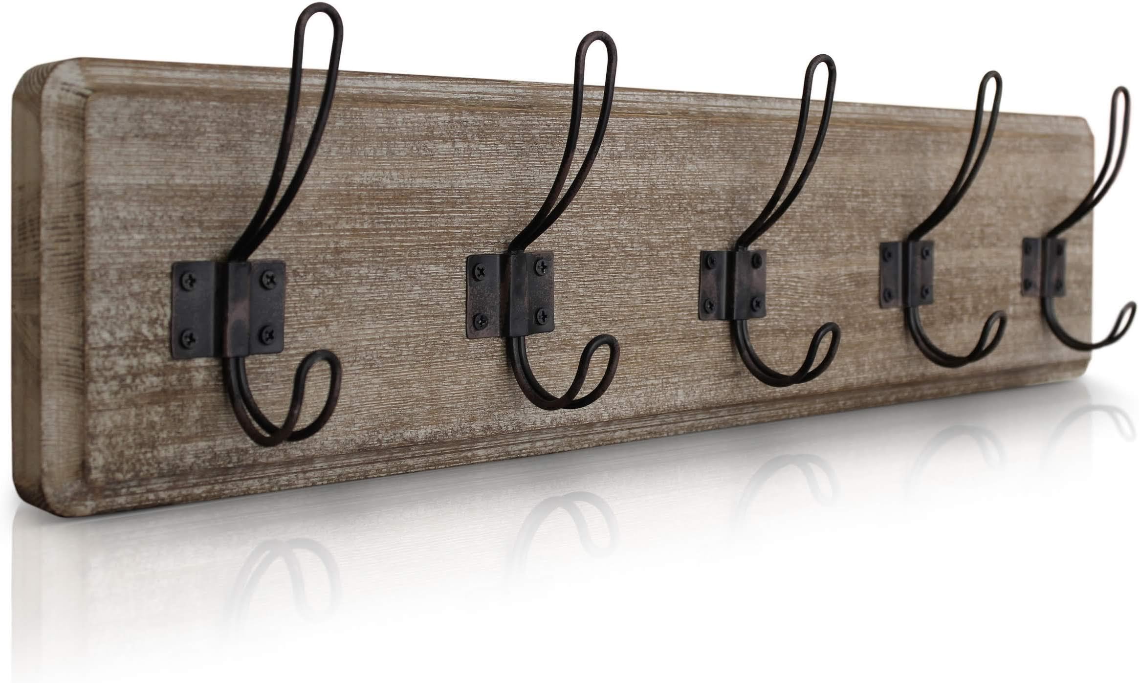 Rustic Coat Rack - Wall Mounted Brown Wooden 24" Entryway Coat Hooks - 5 Rustic Hooks, Solid Pine Wood. Perfect Touch for Your Entryway, Kitchen, Bathroom. (Weathered Brown)