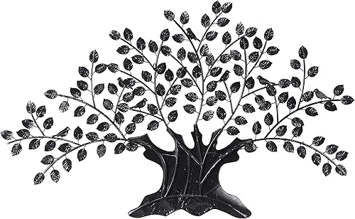 Miniatura 9 de Deco 79 Árbol de metal para decoración de pared para interiores y exteriores con hojas, 75 x 3 x 41 pulgadas, marrón