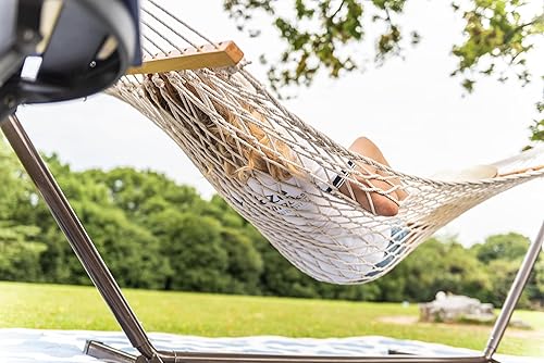 Miniatura 8 de Lazy Daze Hammocks Hamacas de cuerda doble de 12 pies, hamaca de algodón tejida a mano para 2 personas con barra separadora para exteriores,