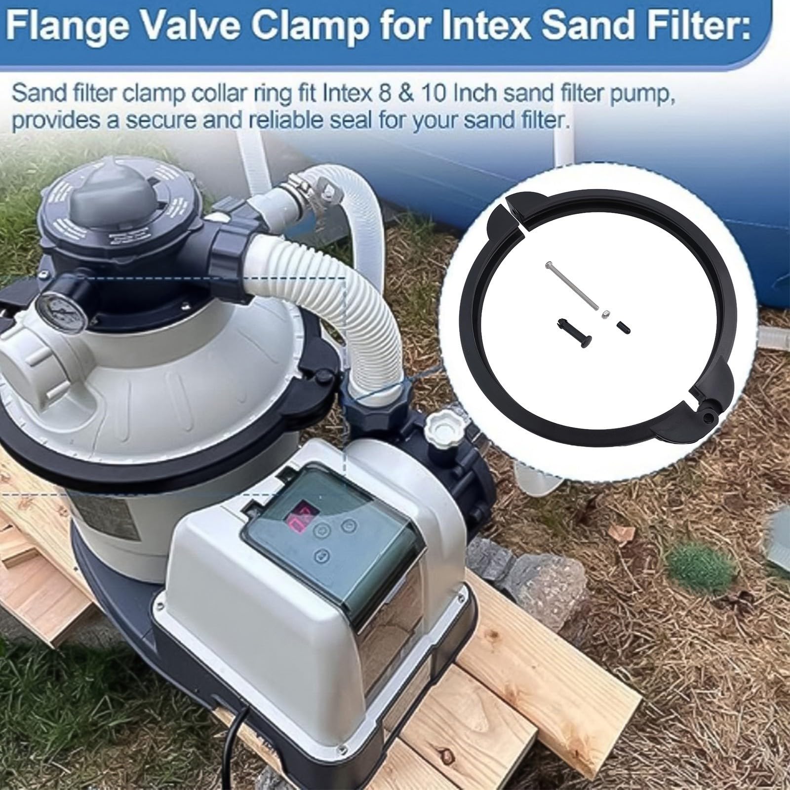 Ersatz-Klemmmanschette für Ring für Intex SF90110-1 Modell, Schaftmanschette Schelle Schaftmanschette, 10 Zoll Sandfilterpumpenklemme O- für RING Kit