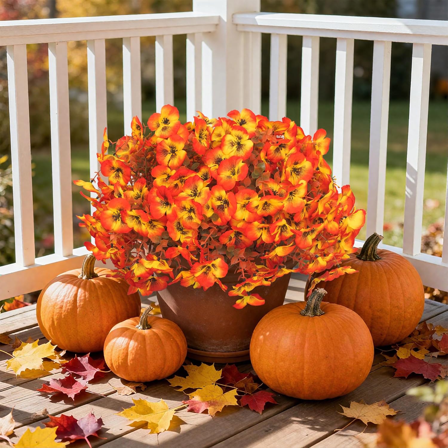 Artificial Flowers Fake Fall Plants for Outside Winter Chrsitmas Decoration, 12 Bundles Silk Fall Mums with Eucalyptus Leaves Fake Plants for Autumn Porch and Home Patio Yard Weeding Decor