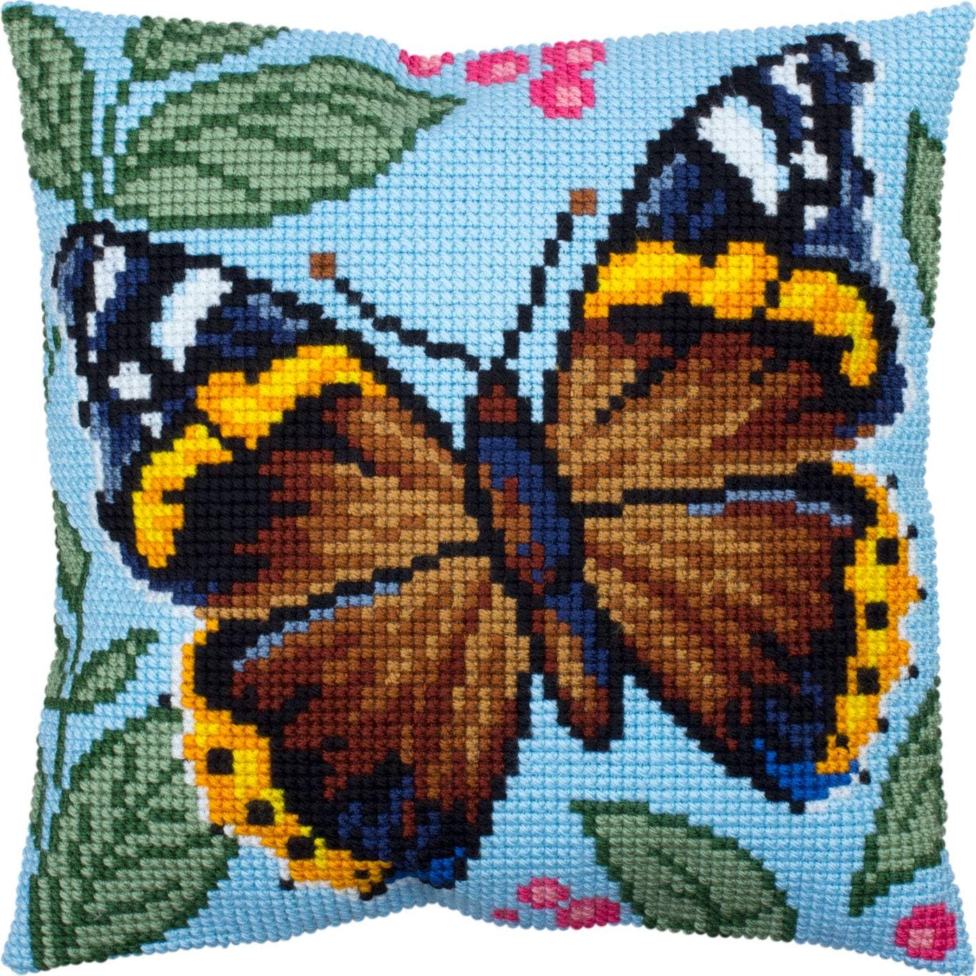 Brvsk Red Admiral. Cross Stitch Kit. Throw Pillow Case 16×16 Inches. Extra Stiff Canvas