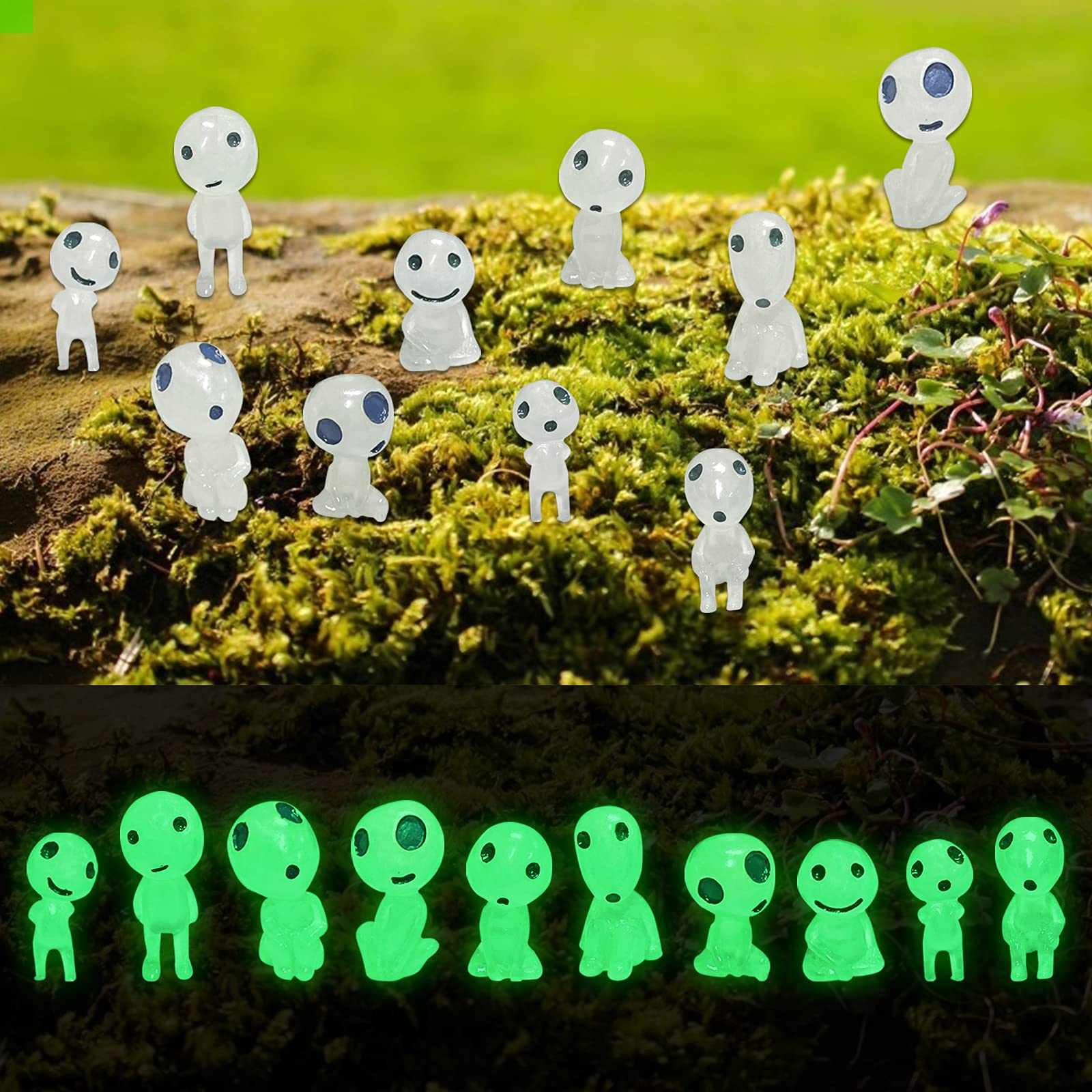 Reagia 20 Pcs Luminous Tree Elves Figures, Garden Gnome Statue Figurine Princess Mononoke Tree Elves, Fairy Garden Accessories Outdoor Micro Landscape Decoration Kit