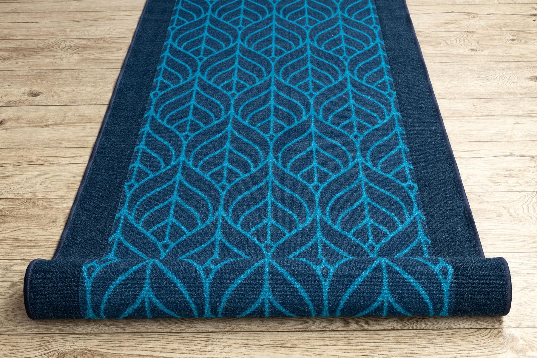 rugsx Alfombra de Pasillo Plumas de Pavo Real - Antideslizante, Moderna y Duradera, Ideal para Cocina, Pasillo y salón, Azul Marino 100x420 cm