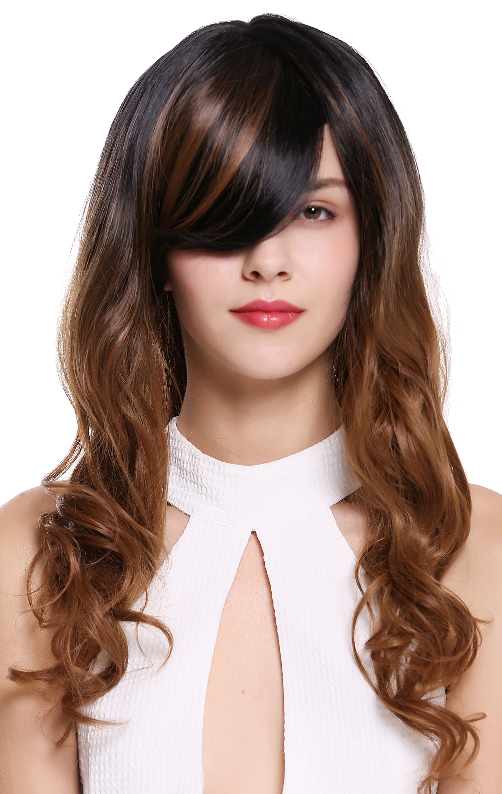 WIG ME UP - ZM-1653-M30YR1B Quality women's wig long slightly curly parting maroon black brown highlights 23,6 inches lady - Image 3