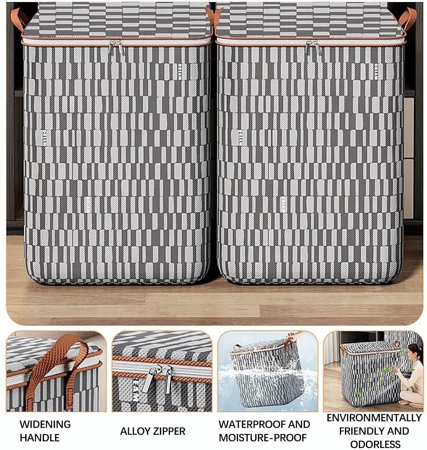 Storage Bag for Clothes Bedding Storage Bags Stackable Wardrobe Storage Bags Quilts and Blankets with Handles Zipper Storage Container(48cm)