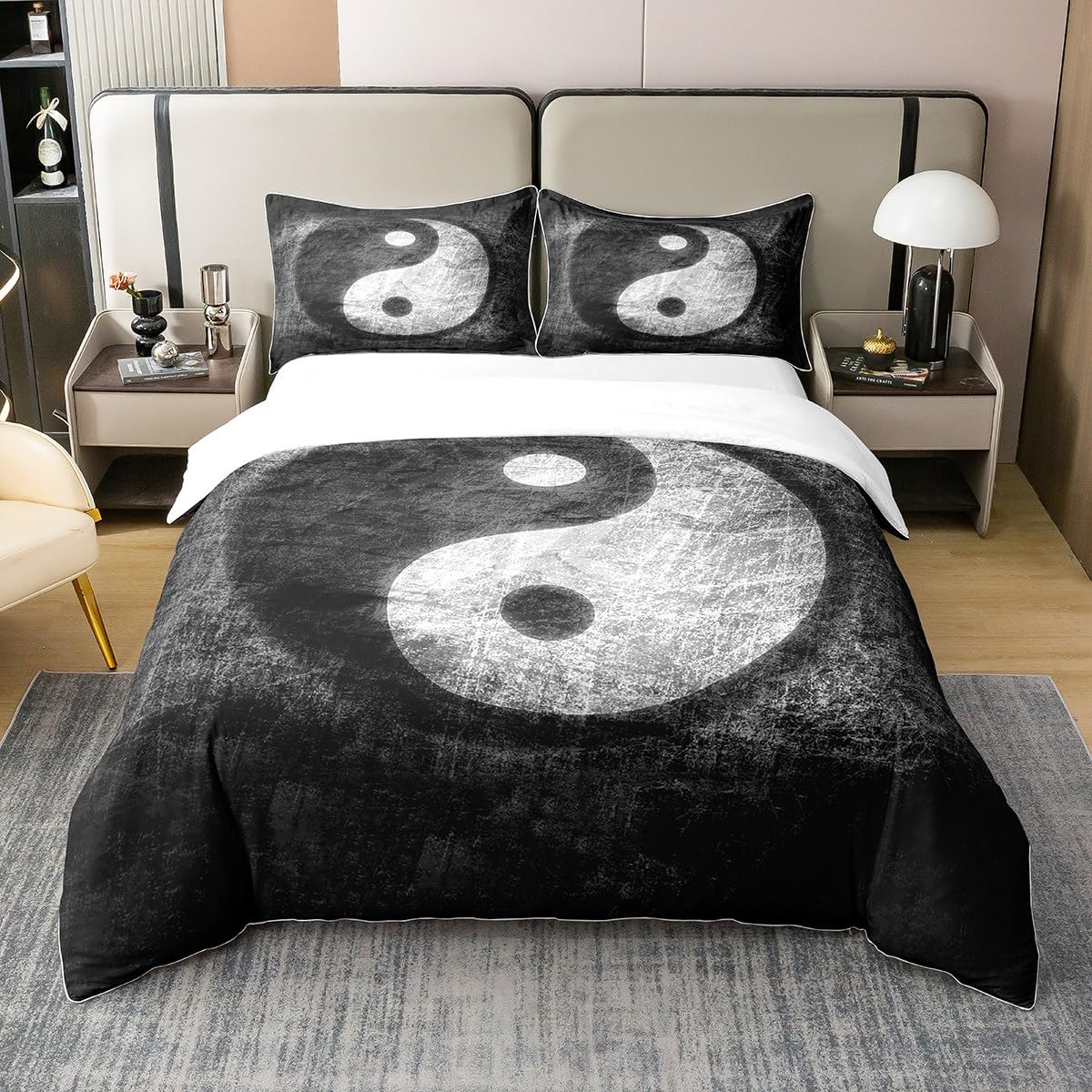 Set di biancheria da letto Yin Yang, 100% cotone, per ragazze, ragazzi, bambini, stile bohémien, arte psichedelica, 100% cotone, decorativo, motivo tradizionale con motivo a pettegolezzi, set copripi