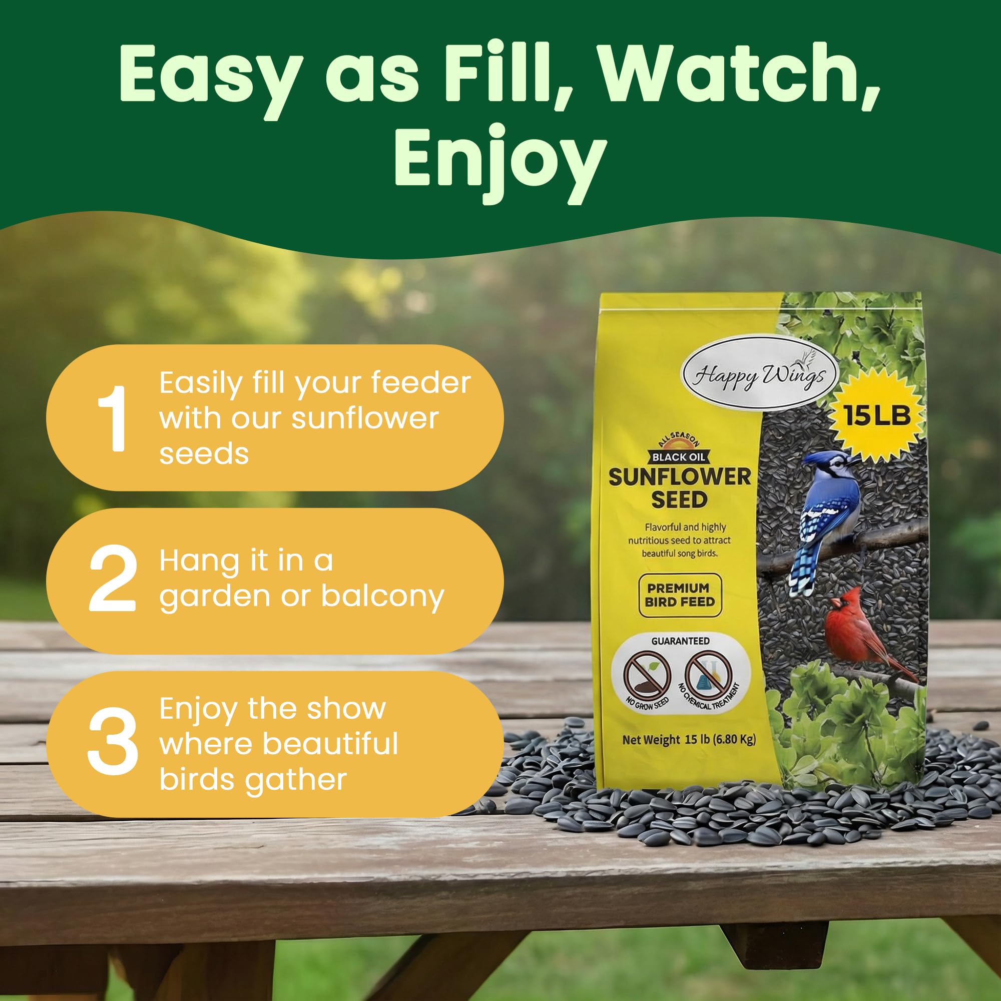 Moptrek lack Oil Sunflower Seeds Wild Bird Food- 15 Pounds | No Grow Seed | Bird Seed for Wild Birds