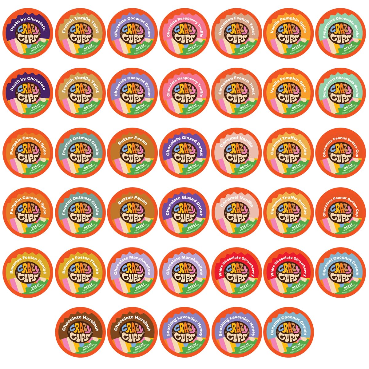 Crazy Cups Flavored Decaf Coffee, for the Keurig K Cups Coffee 2.0 Brewers, Variety Pack Sampler, 40 Count