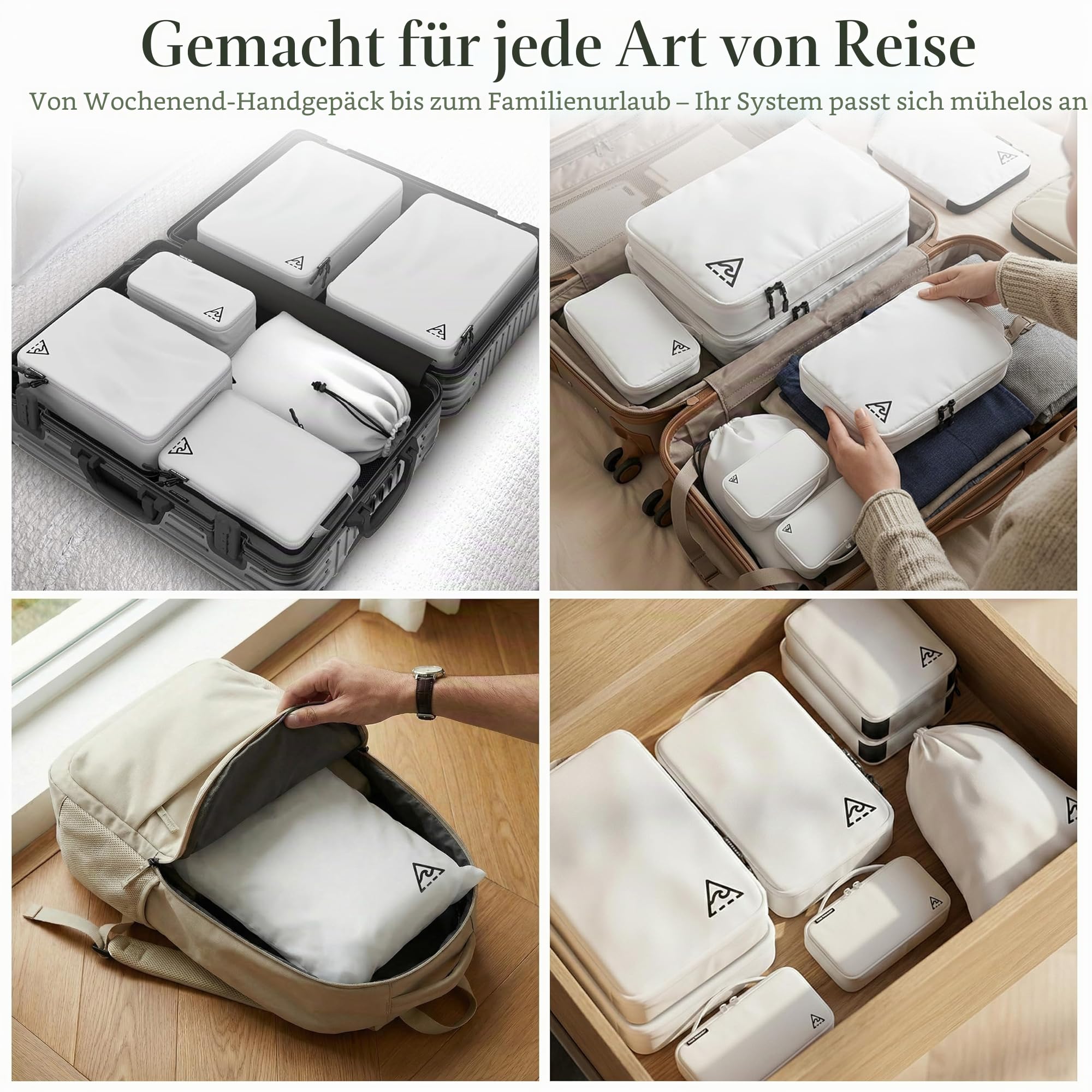 Deluxe Kompressions-Verpackungswürfel für Reisen, Platz maximieren im Gepäck, patentiertes HybridMax-Doppelkapazität-Design, komprimierbare Packwürfel für Reisen, groß, klein, mittel, 8er-Set/4er-Set