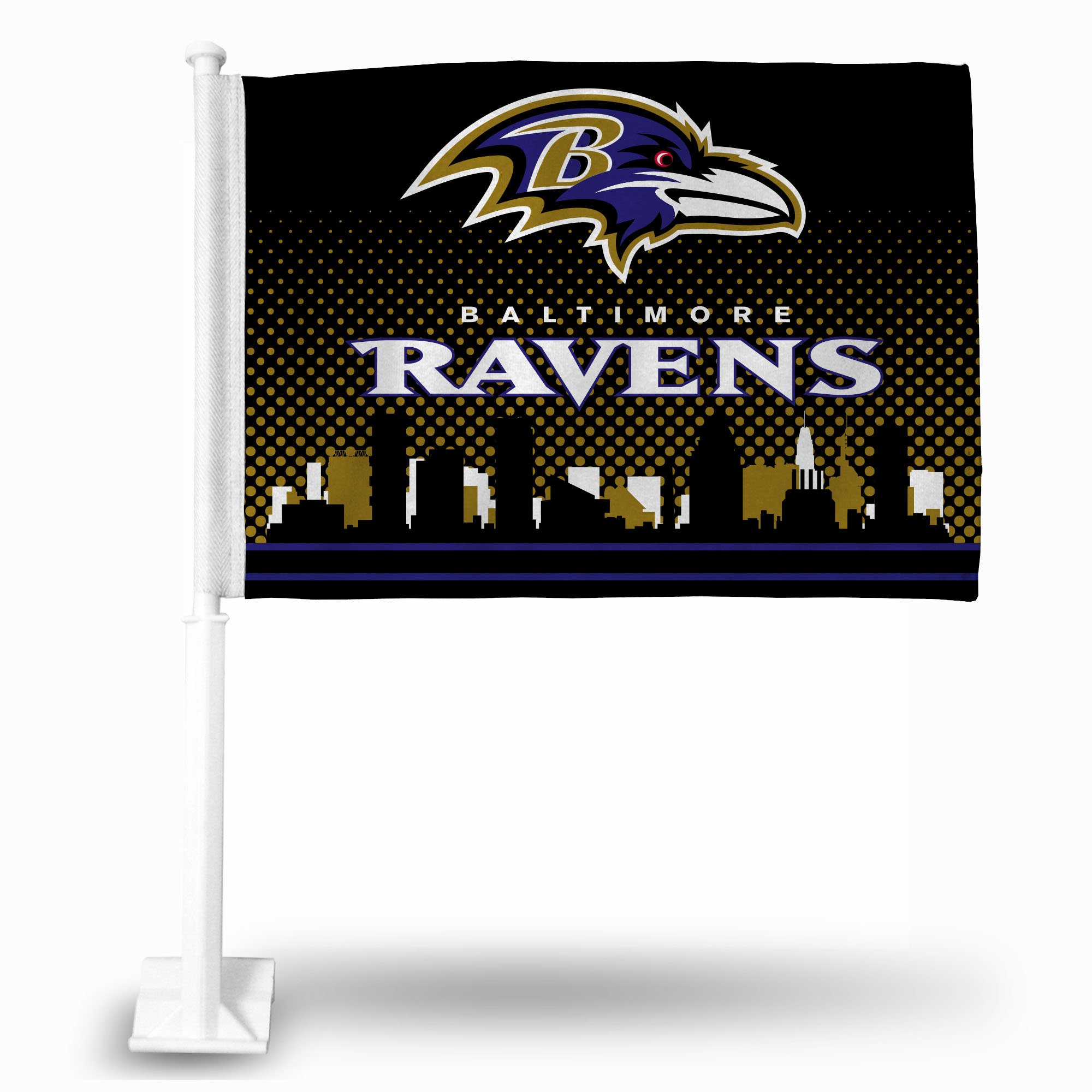 Photo 1 of ***FACTORY SEALED*** Rico Industries NFL Rico Industries Baltimore Ravens Alternate Double Sided Double Sided Car Flag - 16" x 19" - Strong Pole that Hooks Onto Car/Truck/Automobile