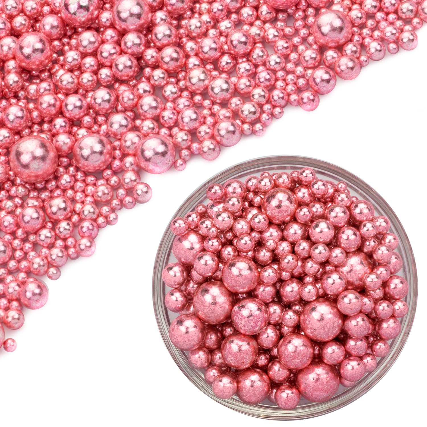 Dazzjoy Edible Rose Gold Pearl Sugar Candy Sprinkles, Mix Size, 4.58oz, Sprinkles for Cupcake Decorating, Baking Cake Decorations, Wedding Party Valentines Easter Supplies