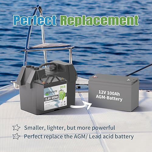 Miniatura 4 de Batería de litio de 12 V/100 Ah Mini, baterías recargables LiFePO4 de ciclo profundo, BMS Bluetooth de 100 A con protección contra bajas