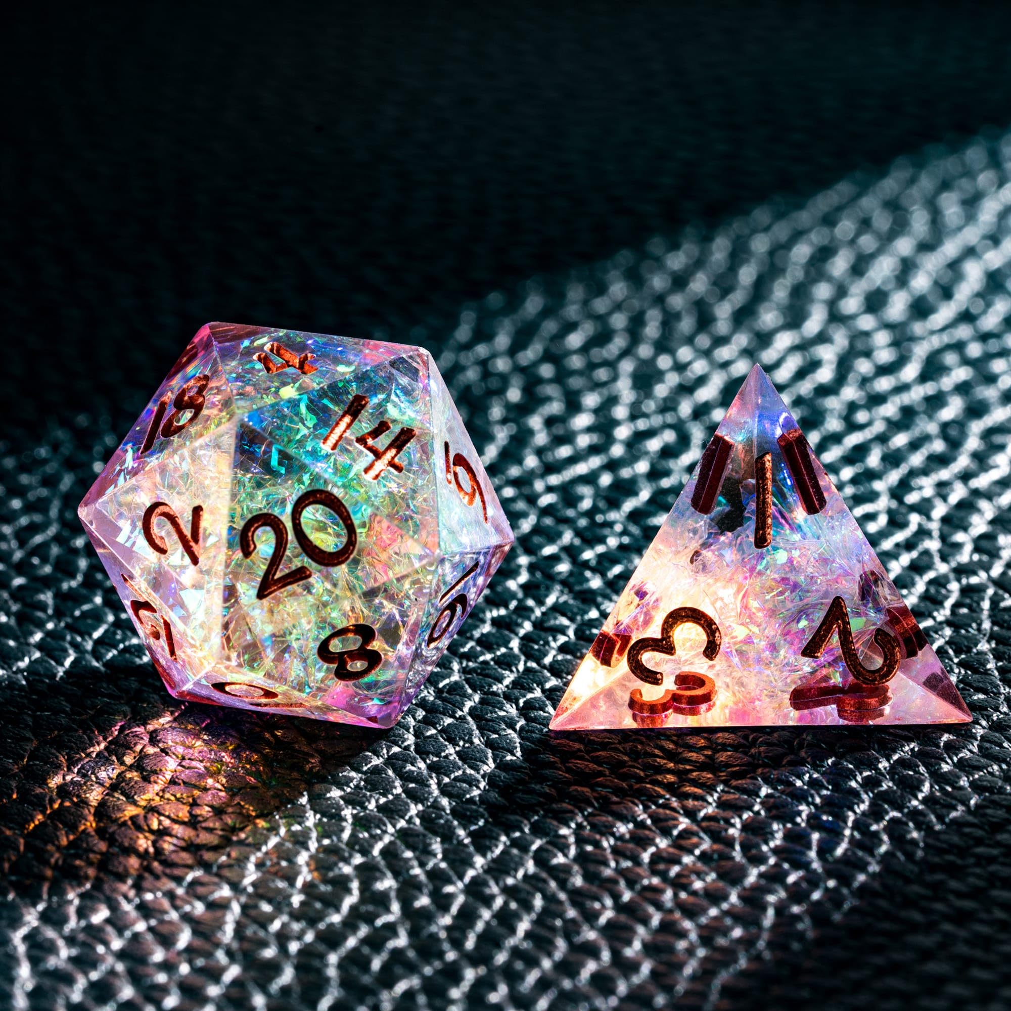 Juego de 7 dados DND, juego de dados hechos a mano con borde