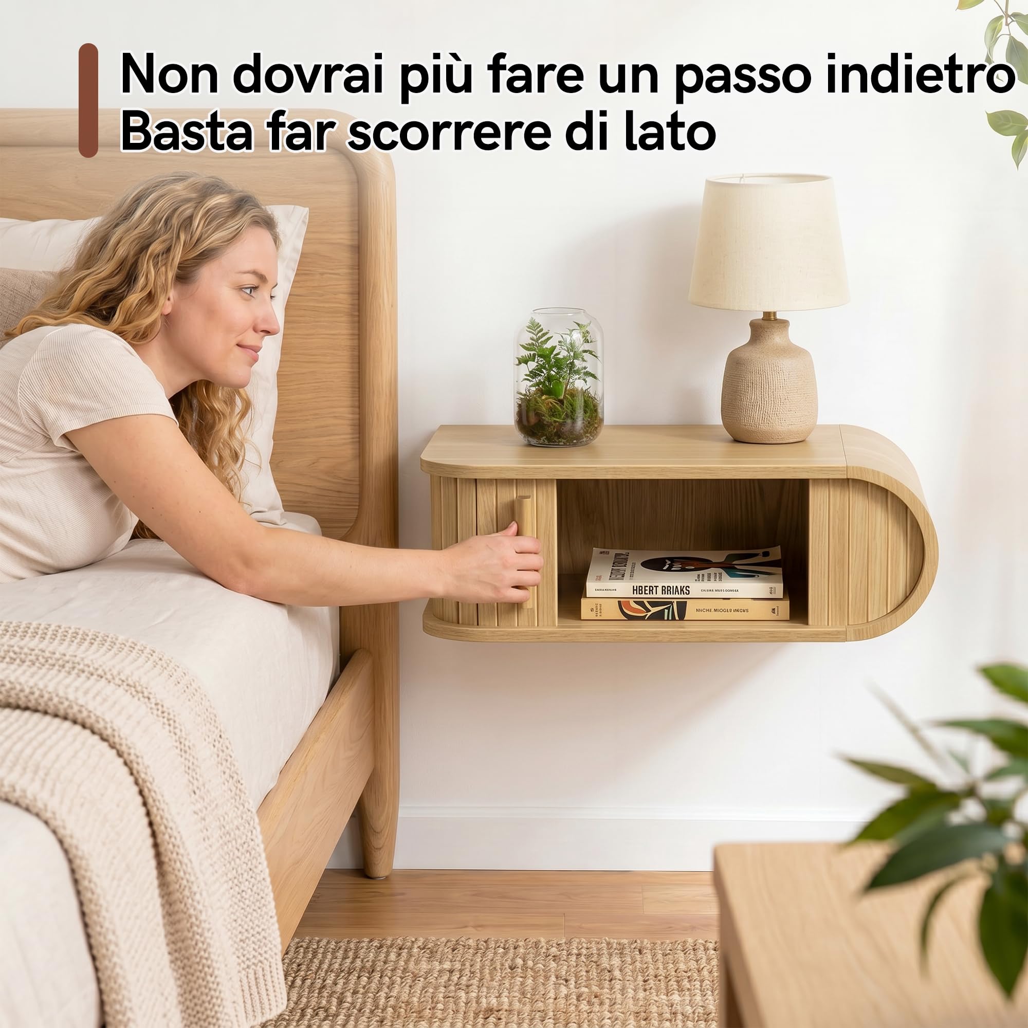 Afuly Comodino Sospeso Effetto Rovere Anta a Serrandina Forma D Sinistra | in legno, salvaspazio, vano nascosto, angoli arrotondati, 25 x 45 x 16 cm, portata fino a 20 kg, stile scandinavo naturale