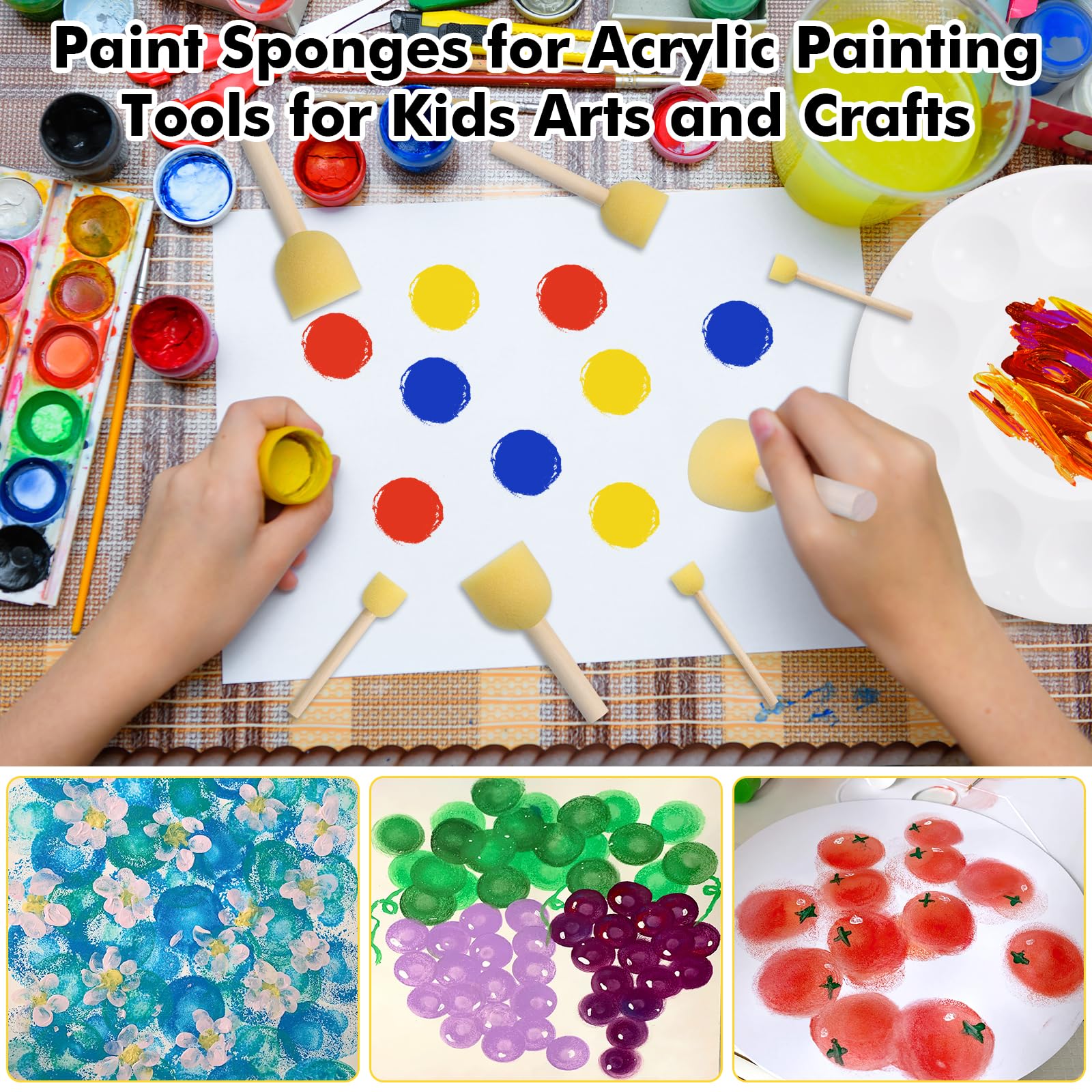 Set 28 Pennelli Spugna Per Bambini - 4 Misure, Con Tavolozza, Per Pittura E Lavoretti - Foto 3